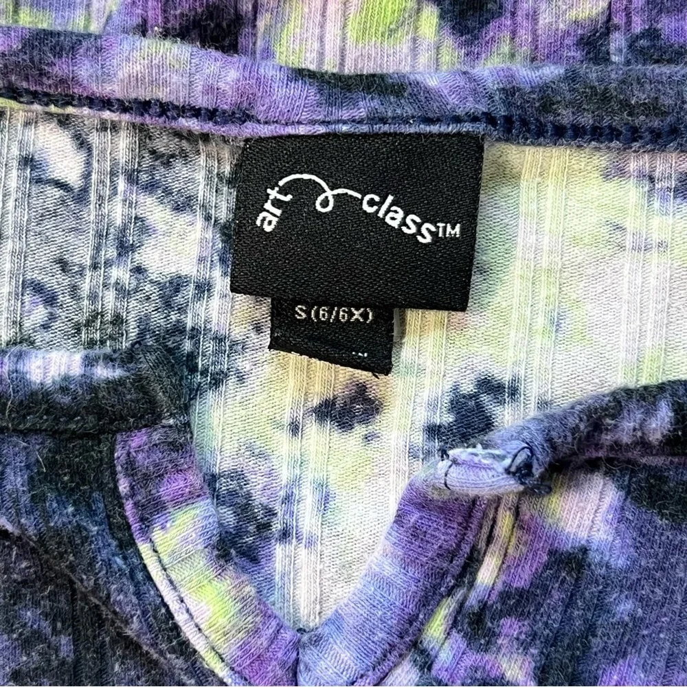 Art Class Bodycon Dress Ribbed Purple Tie Dye‎ Long Sleeve Mini Size S 6/6X